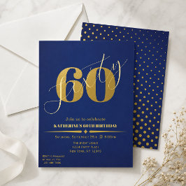 Invitación elegante de cumpleaños número 60 azul y