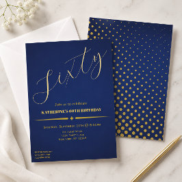 Invitación elegante de cumpleaños número 60 azul y