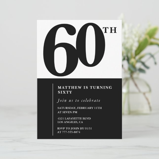 Invitación elegante de cumpleaños número 60 Black  (Anverso de pie)
