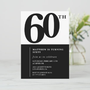 Invitación elegante de cumpleaños número 60 Black