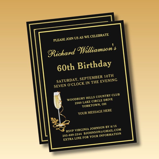 Invitación elegante de cumpleaños número 60 en neg (Subido por el creador)