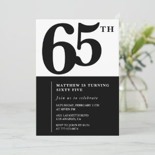 Invitación elegante de cumpleaños número 65 Black 