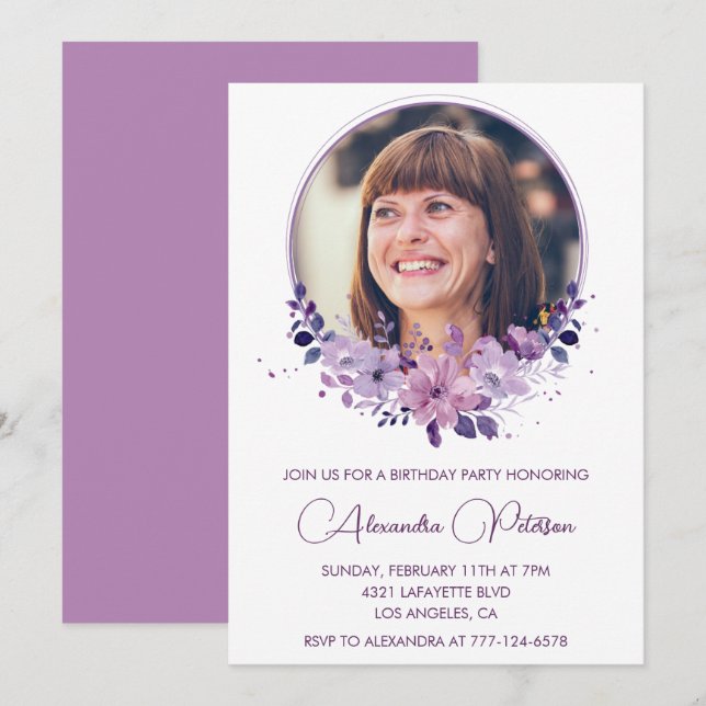 Invitación elegante de cumpleaños número 65 con fo (Anverso / Reverso)