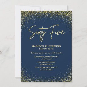 Invitación elegante de cumpleaños número 65 dorado