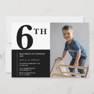 Invitación elegante de cumpleaños número 6 Black C