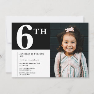 Invitación elegante de cumpleaños número 6 Black C