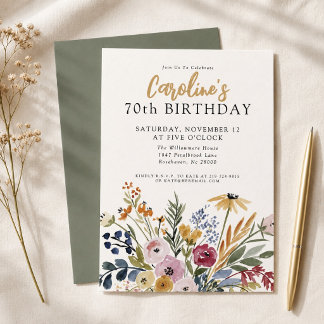 Invitación elegante de cumpleaños número 70 con fl
