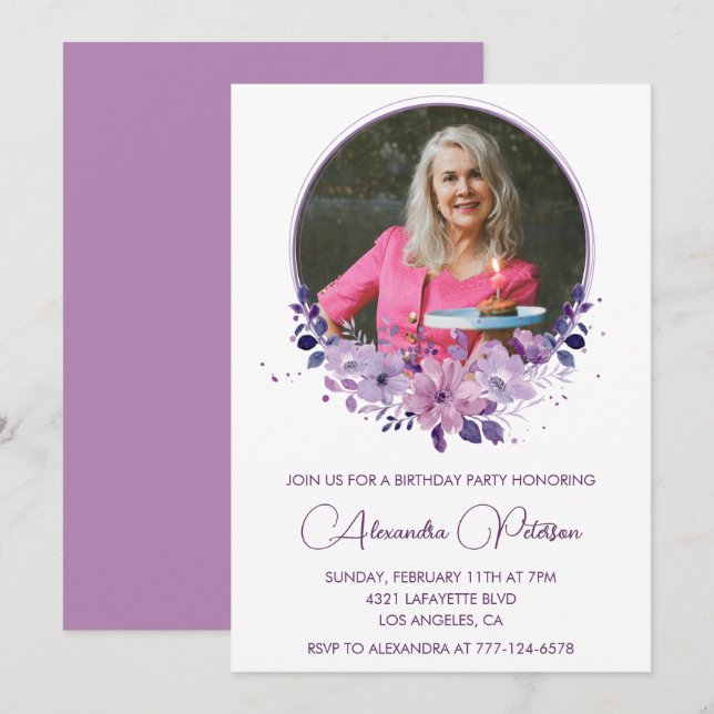 Invitación elegante de cumpleaños número 70 con fo (Anverso / Reverso)