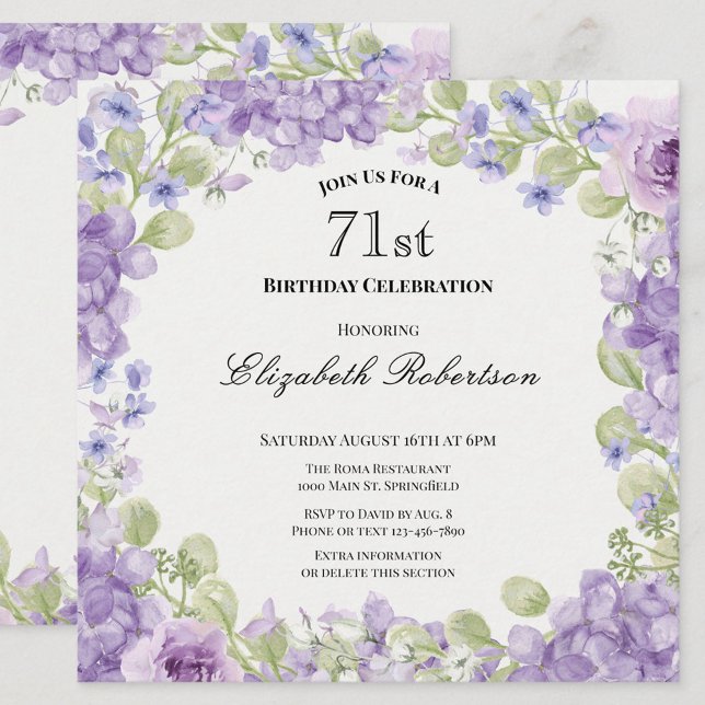 Invitación elegante de cumpleaños número 71 con fl (Subido por el creador)