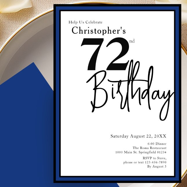 Invitación elegante de cumpleaños número 72 modern (Subido por el creador)