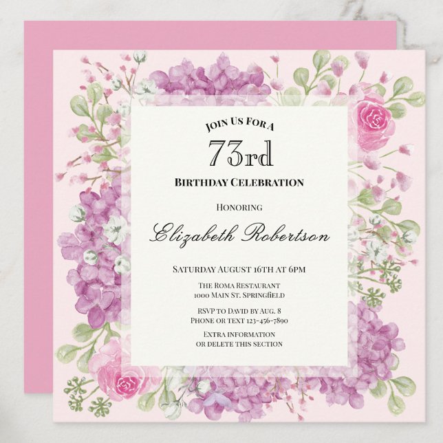 Invitación elegante de cumpleaños número 73 con fl (Subido por el creador)