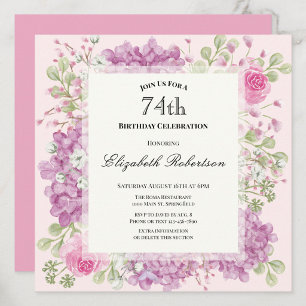 Invitación elegante de cumpleaños número 74 con fl