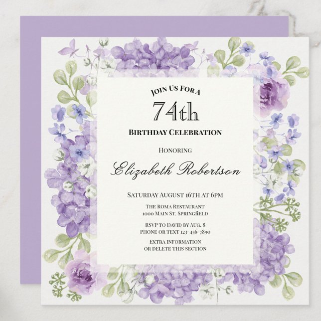 Invitación elegante de cumpleaños número 74 con fl (Subido por el creador)