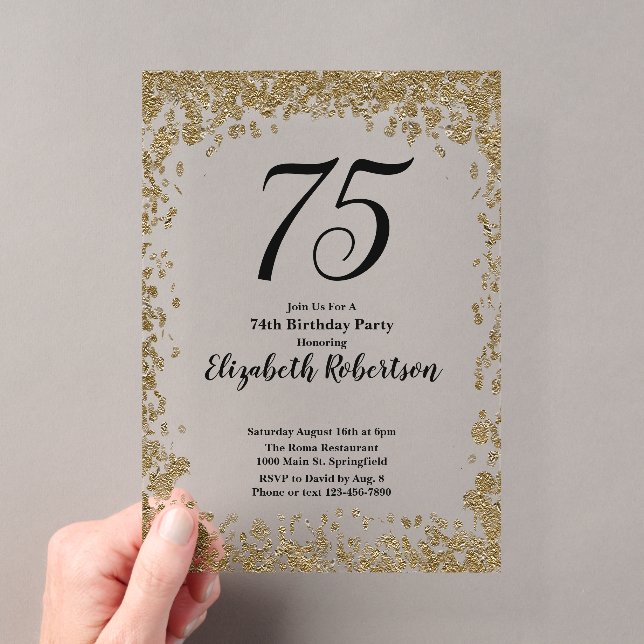 Invitación elegante de cumpleaños número 75 en acr (Insitu (portátil))