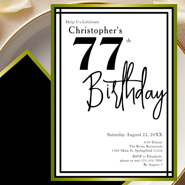 Invitación elegante de cumpleaños número 77 modern (Subido por el creador)