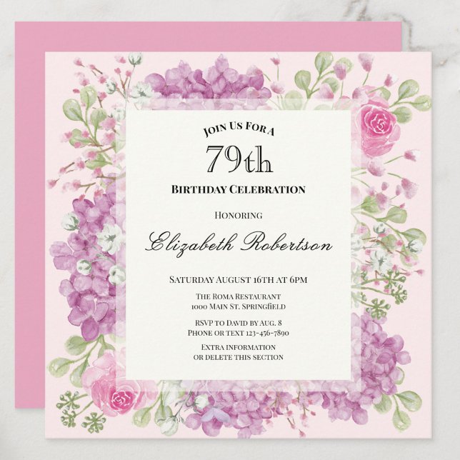 Invitación elegante de cumpleaños número 79 con fl (Subido por el creador)