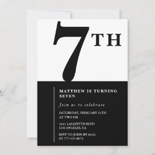 Invitación elegante de cumpleaños número 7 Black C