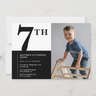 Invitación elegante de cumpleaños número 7 Black C