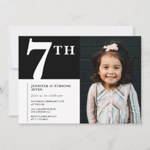 Invitación elegante de cumpleaños número 7 Black C