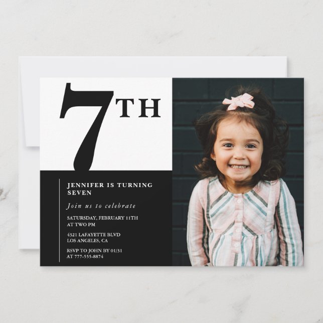 Invitación elegante de cumpleaños número 7 para ni (Anverso)
