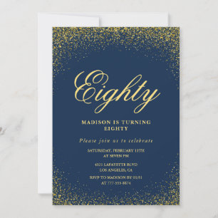 Invitación elegante de cumpleaños número 80 dorado