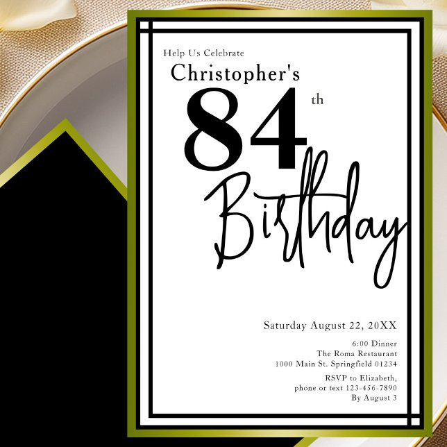 Invitación elegante de cumpleaños número 84 en neg (Subido por el creador)