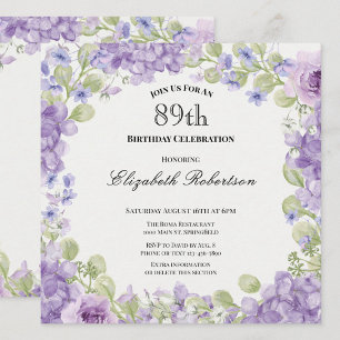 Invitación elegante de cumpleaños número 89 con fl