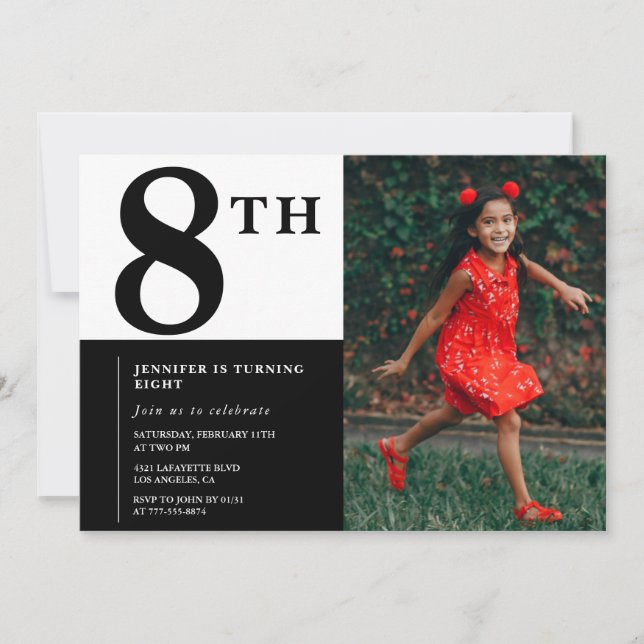 Invitación elegante de cumpleaños número 8 para ni (Anverso)