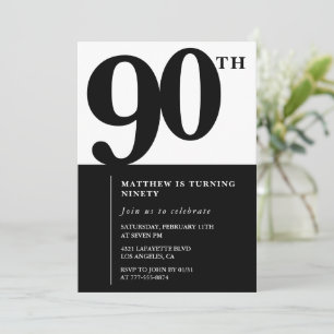 Invitación elegante de cumpleaños número 90 Black 