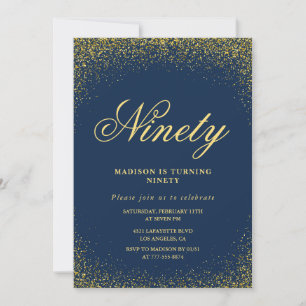 Invitación elegante de cumpleaños número 90 dorado