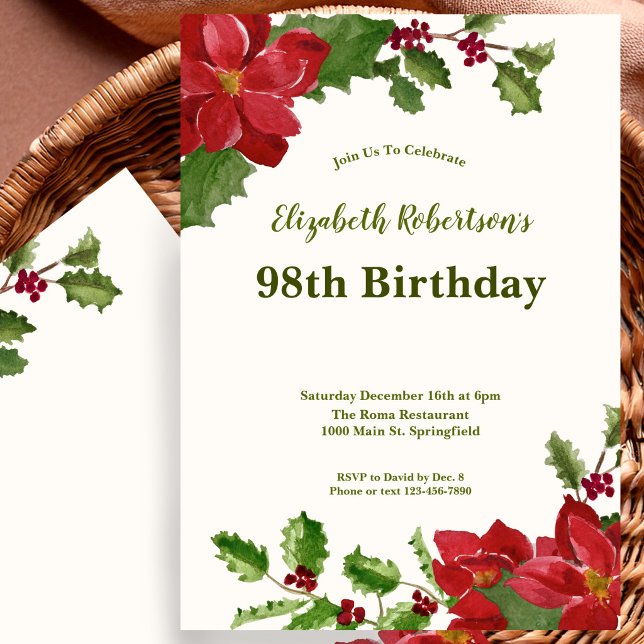 Invitación elegante de cumpleaños número 98 con fl (Subido por el creador)