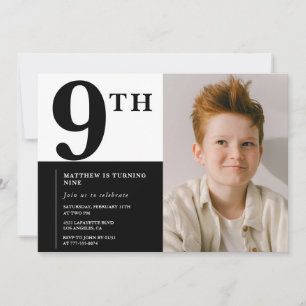 Invitación elegante de cumpleaños número 9 Black C