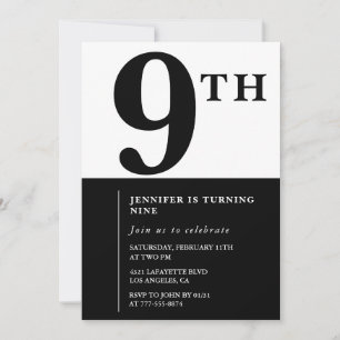 Invitación elegante de cumpleaños número 9 para ni