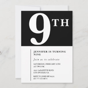 Invitación elegante de cumpleaños número 9 para ni