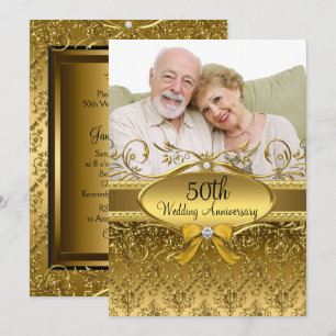 Invitación elegante de damasco dorado para 50 aniv