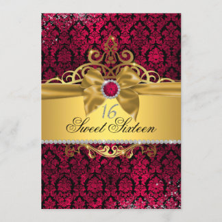 Invitación elegante de damasco rosa oro para Sweet