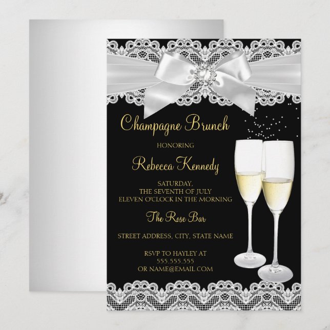 Invitación elegante de desayuno con champán en enc (Anverso / Reverso)
