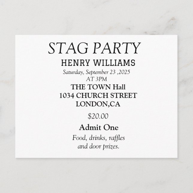 Invitación elegante de despedida de soltero en neg (Anverso)