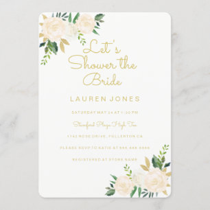 Invitación elegante de ducha nupcial floral de oro