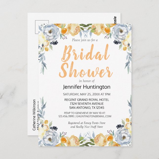 Invitación elegante de ducha nupcial floral meloco (Anverso / Reverso)