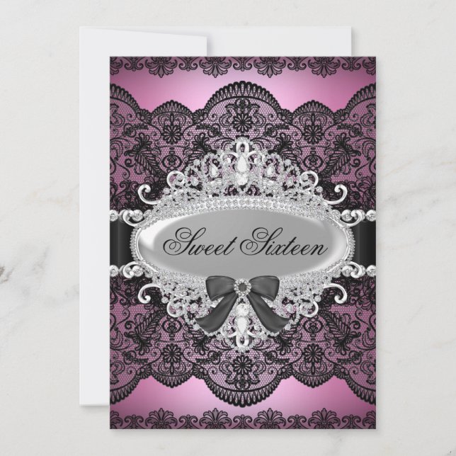 Invitación Elegante de Encaje de Diamantes Rosa y  (Anverso)