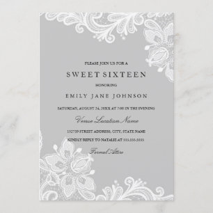 Invitación elegante de encaje gris blanco para Swe
