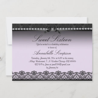 Invitación elegante de encaje púrpura y negro para