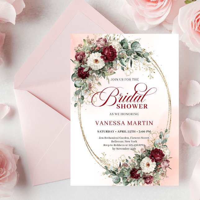Invitación elegante de eucalipto rojo profundo par (Elegant Deep Red Eucalyptus Bridal Shower Invite

)