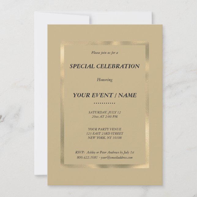 Invitación elegante de evento especial en marrón c (Anverso)