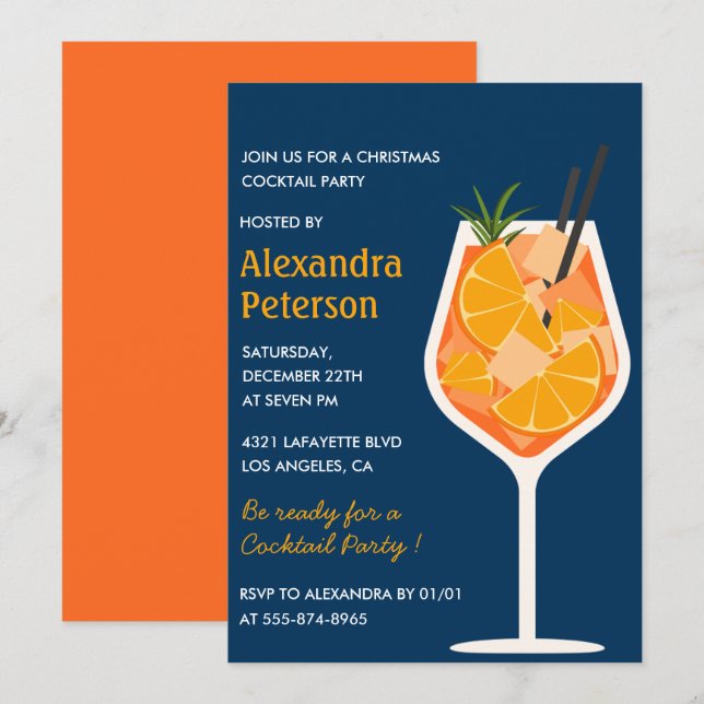 invitación elegante de fiesta de cóctel de Navidad (Anverso / Reverso)