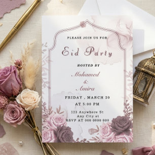 Invitación elegante de fiesta de Eid floral rosa