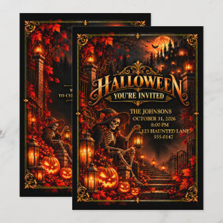 Invitación elegante de fiesta de Halloween de esqu