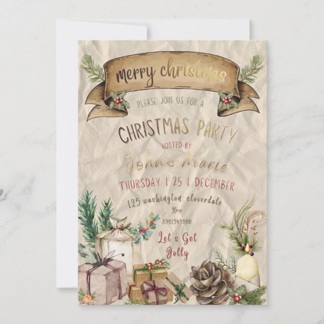 Invitación elegante de fiesta de Navidad (Anverso)
