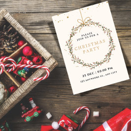 Invitación elegante de fiesta de Navidad con coron